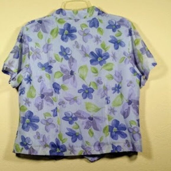 Style & Co. Collection Floral Short Sleeve Light Blue Button Up Top Size 12P - Picture 9 of 15